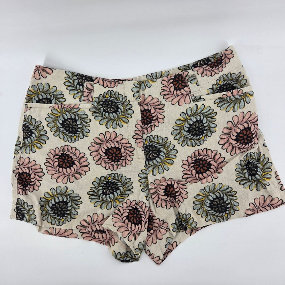 LOFT Floral Linen Blend Shorts 6 Beige Pink‎ Boho Eclectic Art-Inspired Summer
